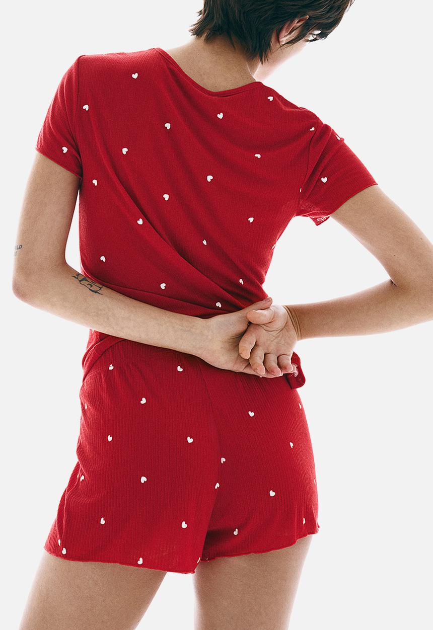 H&M - Ribbed jersey pyjamas - red/hearts