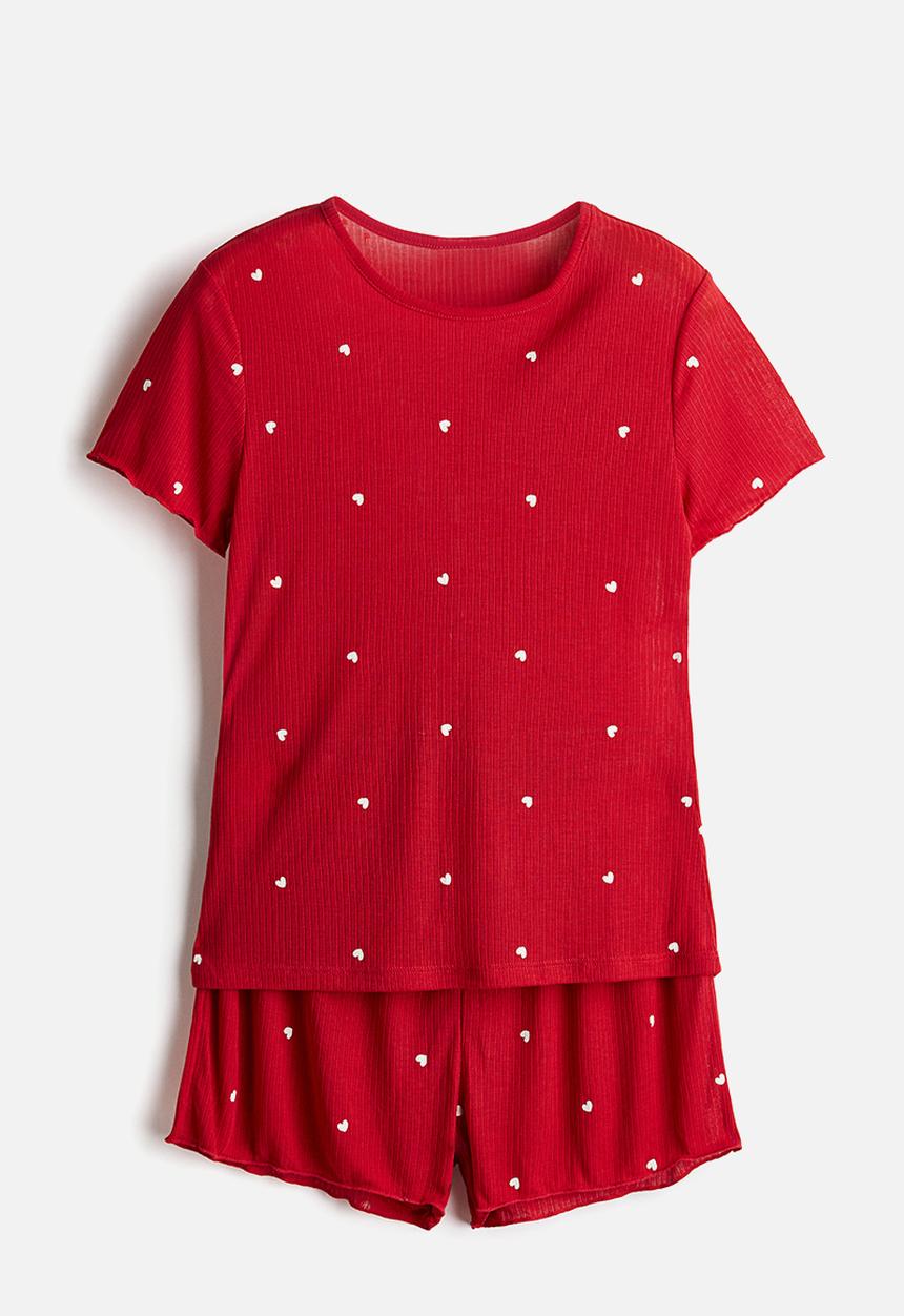 H&M - Ribbed jersey pyjamas - red/hearts