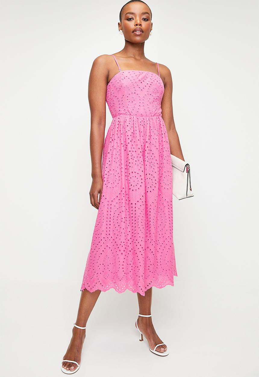 edit - Anglaise trim detail fit & flare - Pink