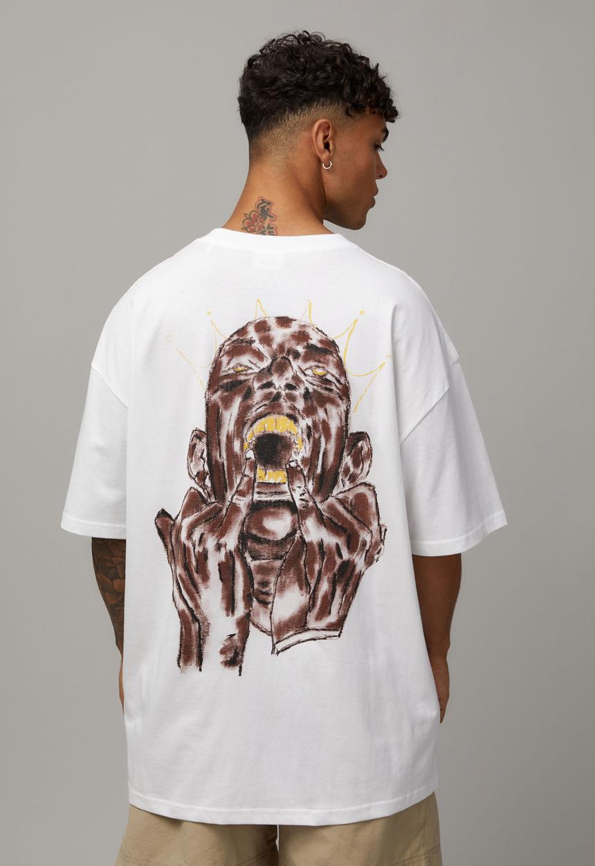 Factorie - Oversized Music Merch T Shirt - Lcn Bra White/Maglera Doe Boy