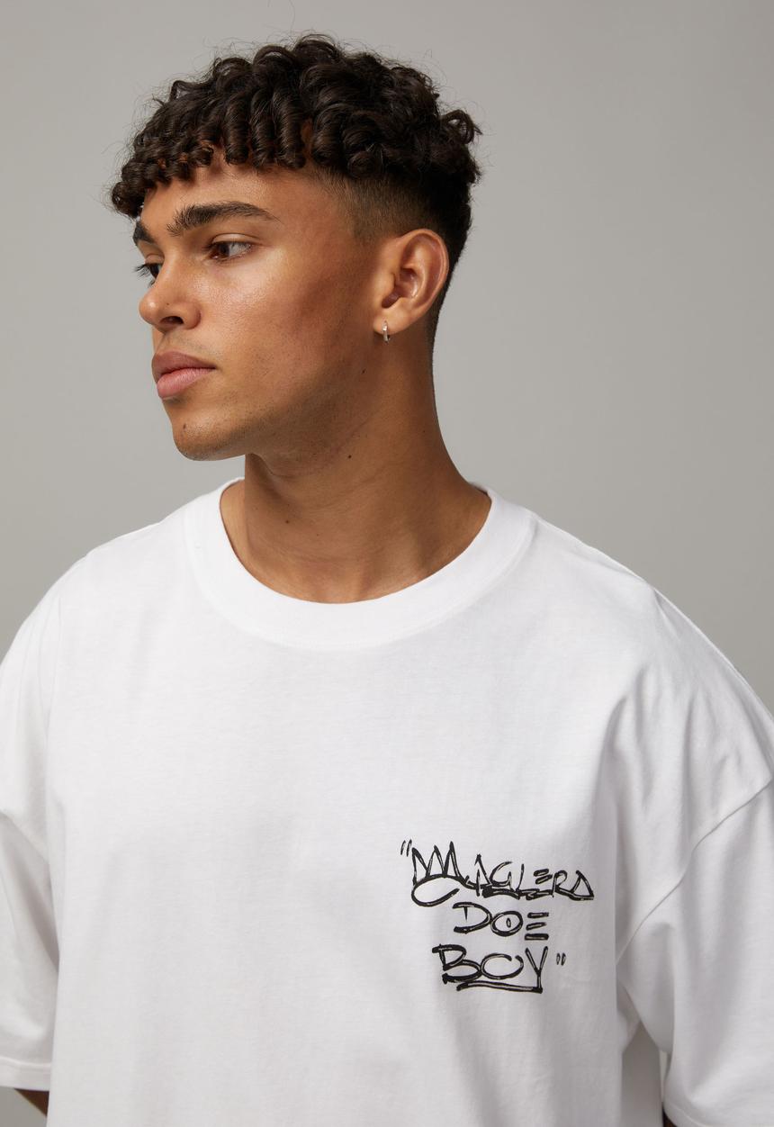 Factorie - Oversized Music Merch T Shirt - Lcn Bra White/Maglera Doe Boy