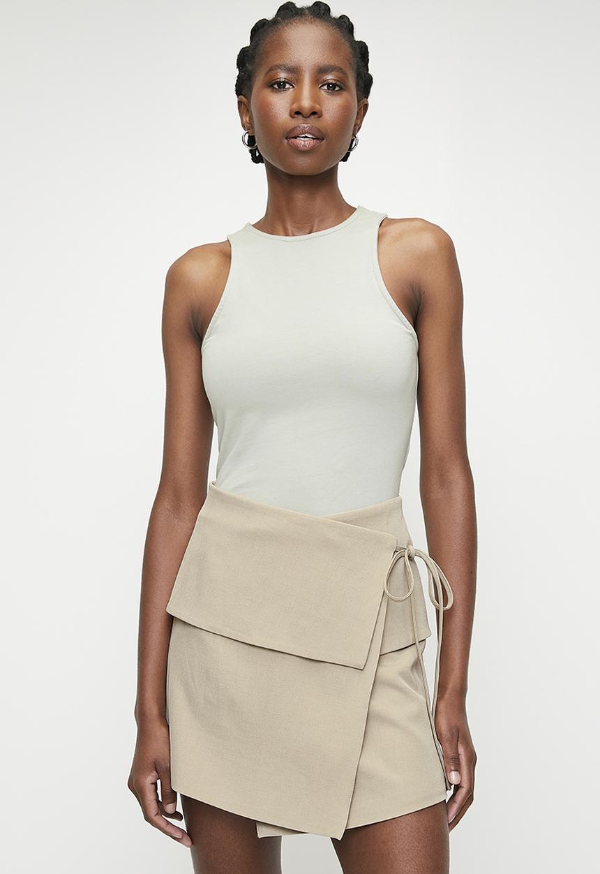 Superbalist - Twill wrap tie detail skort - Taupe
