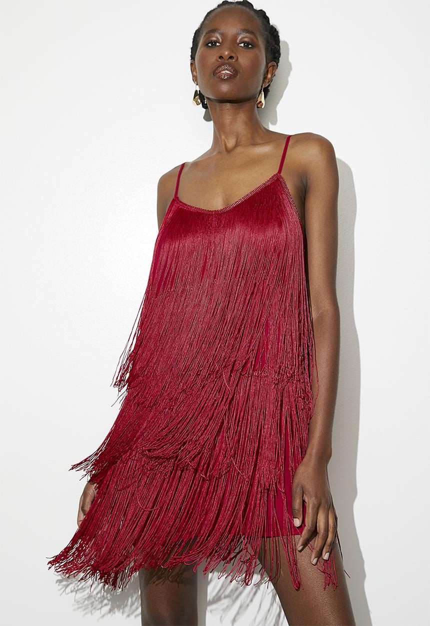 VELVET - Fringe mini dress - red