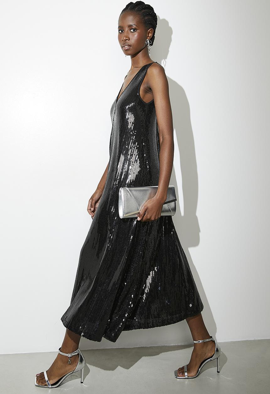 VELVET - Sequin tank maxi dress - black