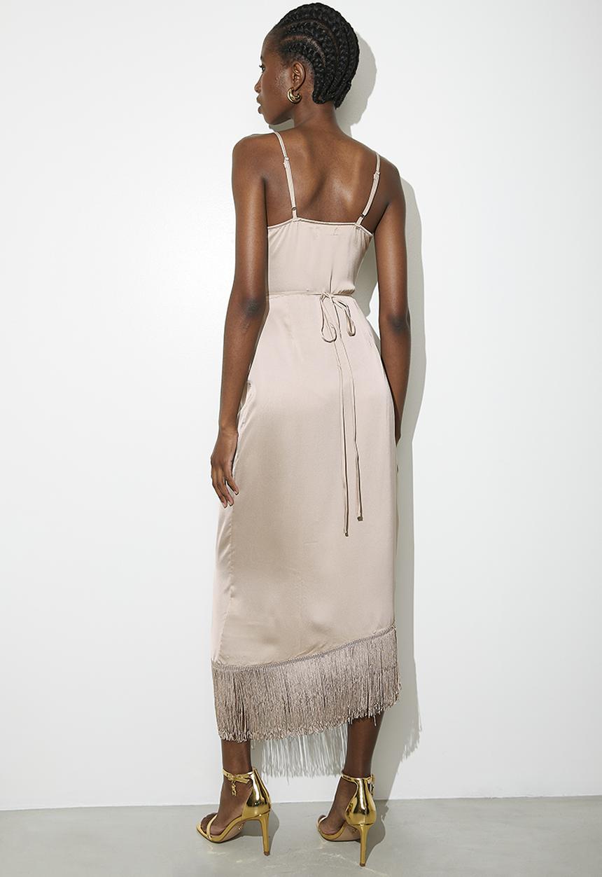 VELVET - Fringe wrap dress - mink