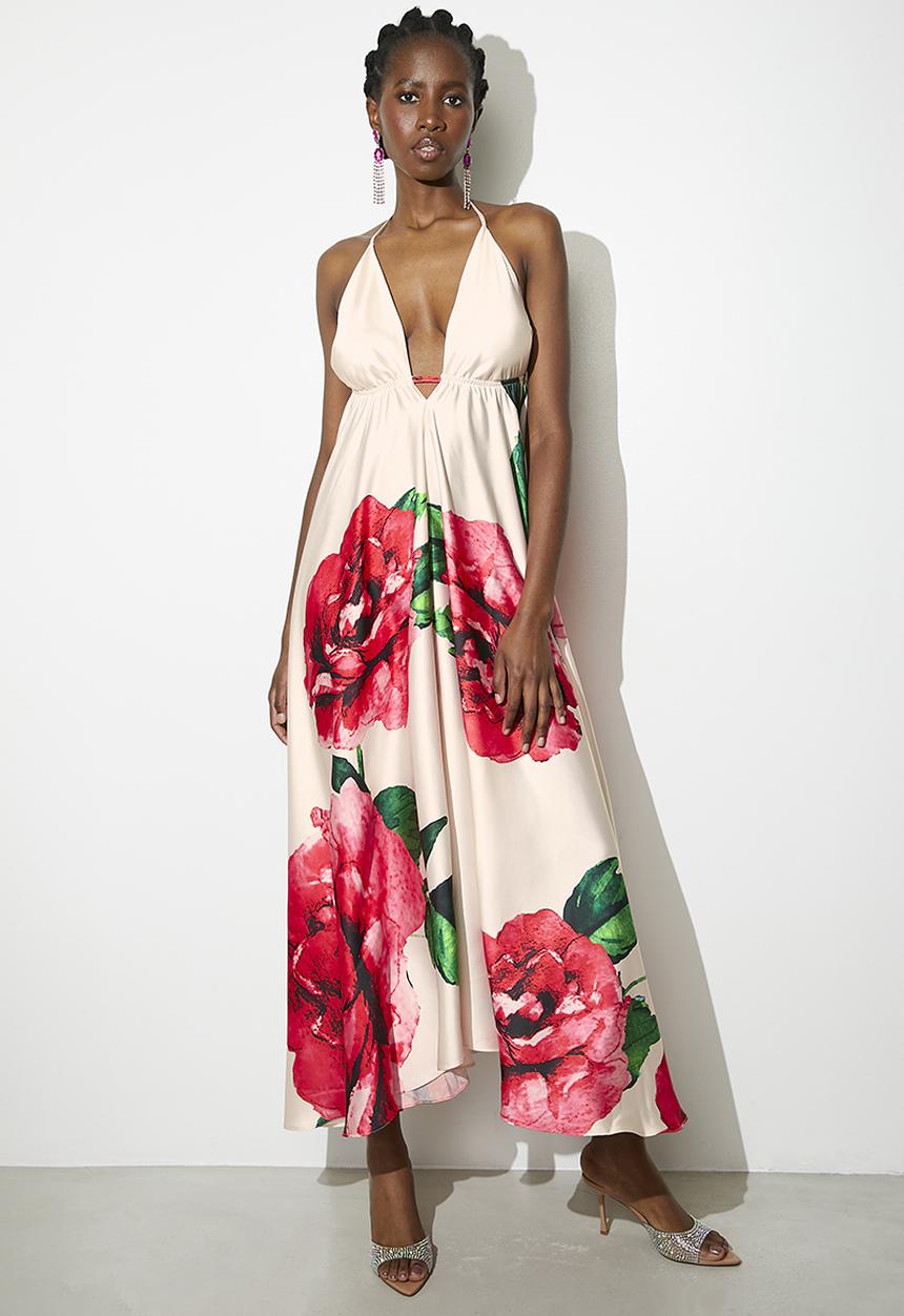 VELVET - Cami Halter Empire Maxi dress - Ghostly Rose Engineer