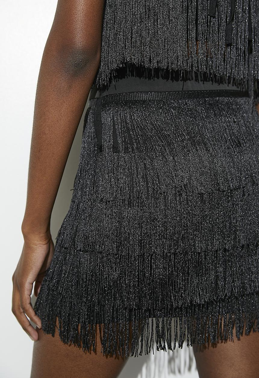 VELVET - Metallic fringe mini -  black