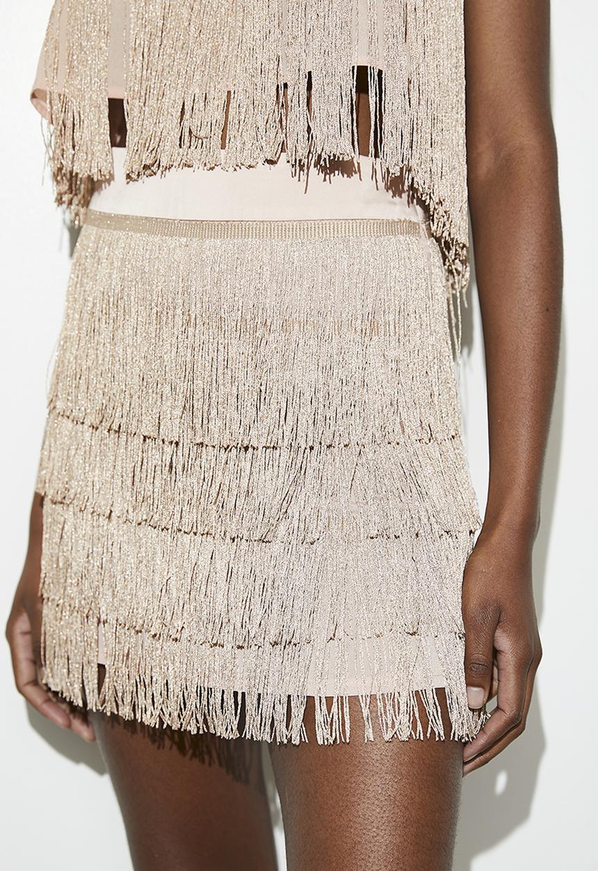 VELVET - Metallic fringe mini - champagne