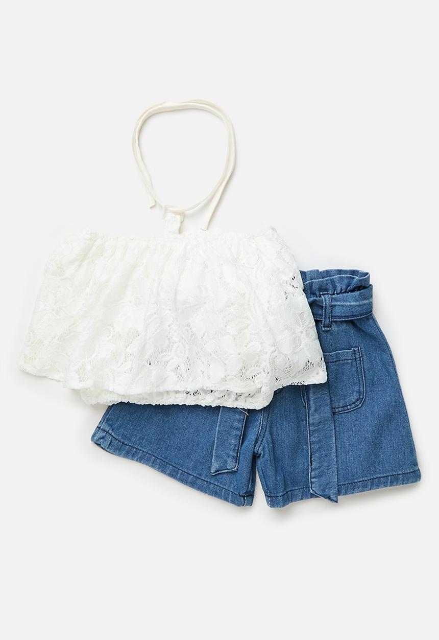 Pop Candy - Top & shorts set - blue & white