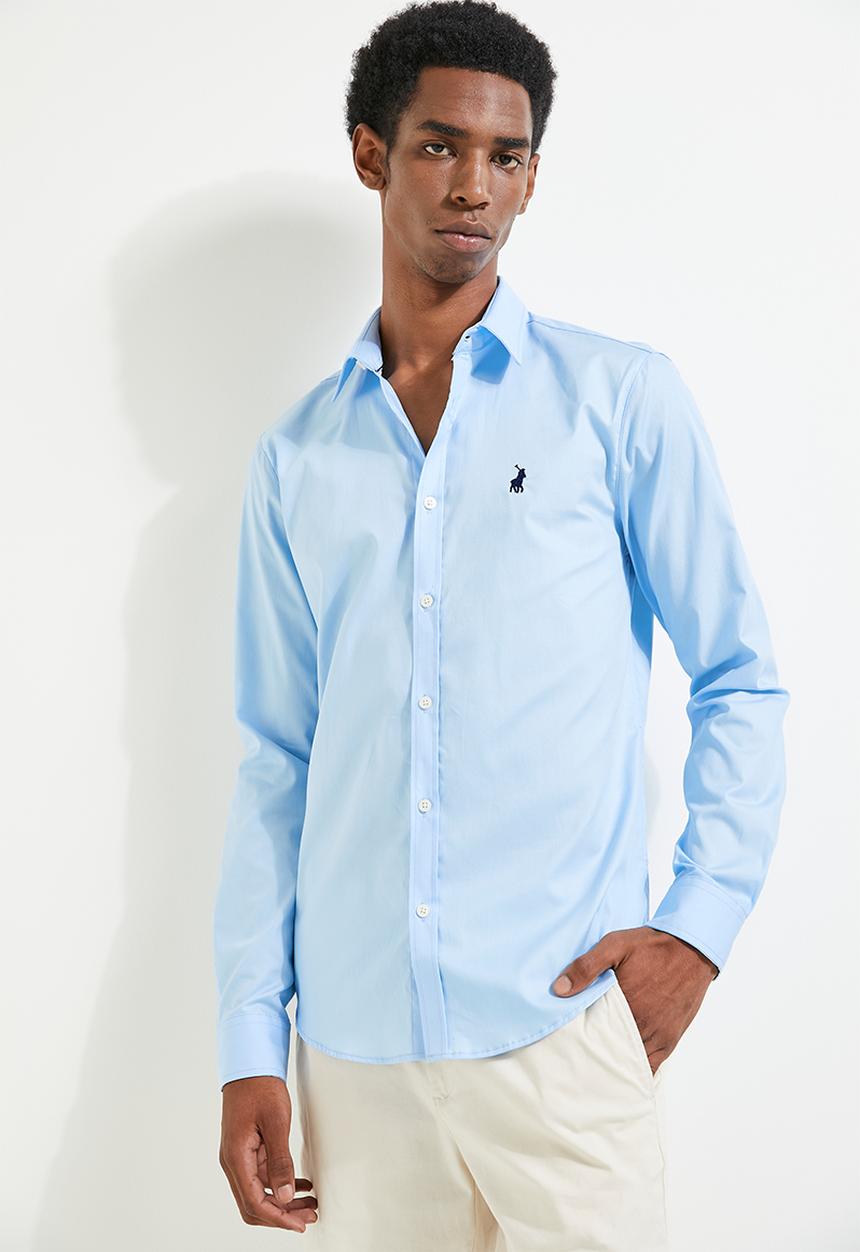 POLO - Christian Long Sleeve Slim Fit Strtch Shirt - Light Blue