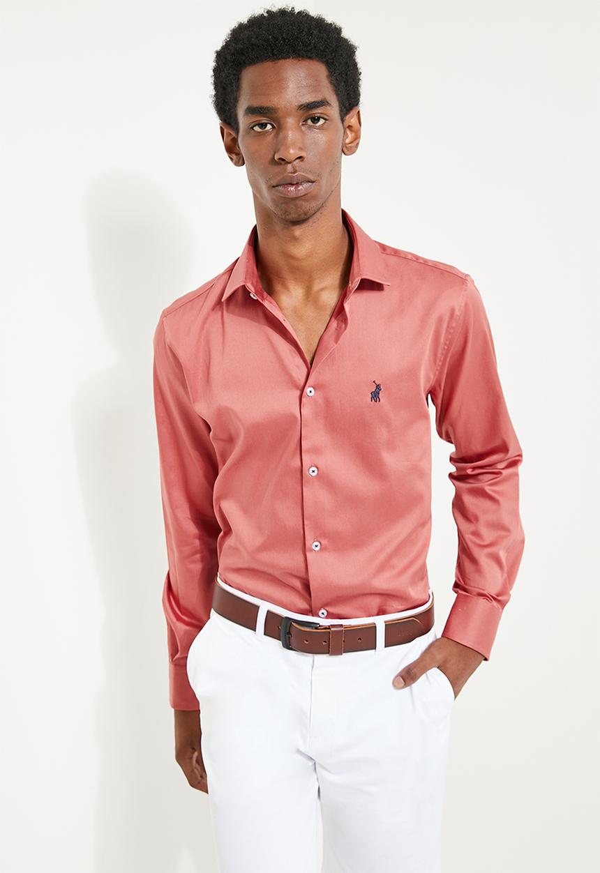 POLO - Greig Ls Sateen Signature Shirt - rusk
