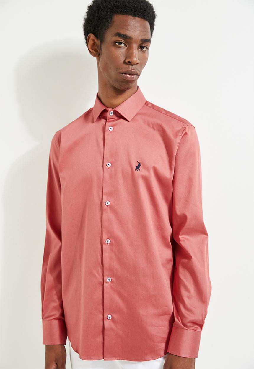 POLO - Greig Ls Sateen Signature Shirt - rusk