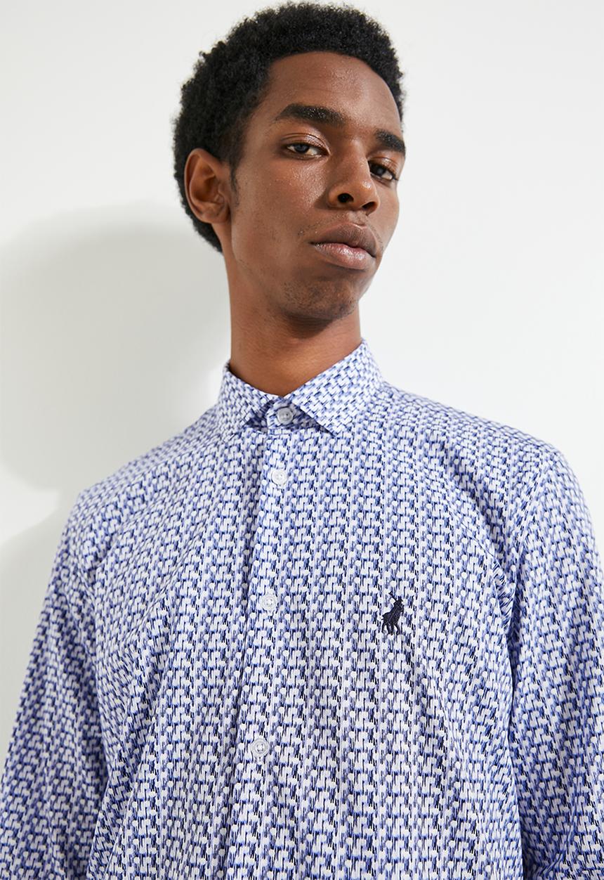POLO - Thebe Dot Printed Long Sleeve Shirt - Blue