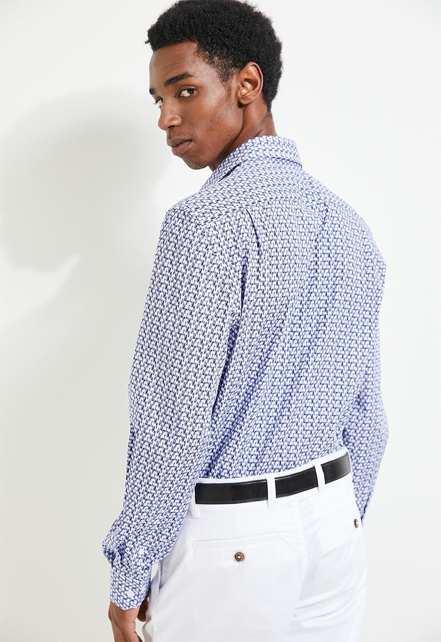 POLO - Thebe Dot Printed Long Sleeve Shirt - Blue