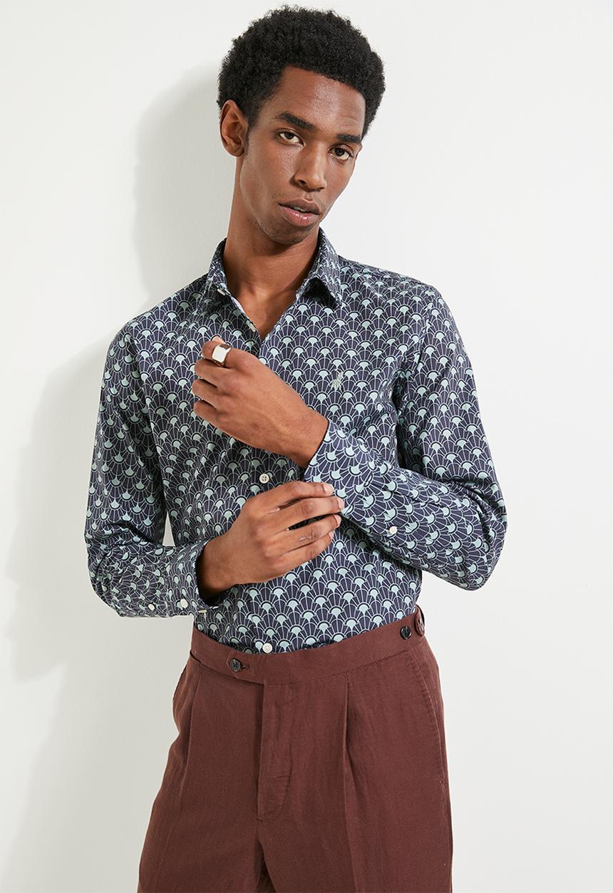 POLO - Suren Printed Long Sleeve Shirt - Navy