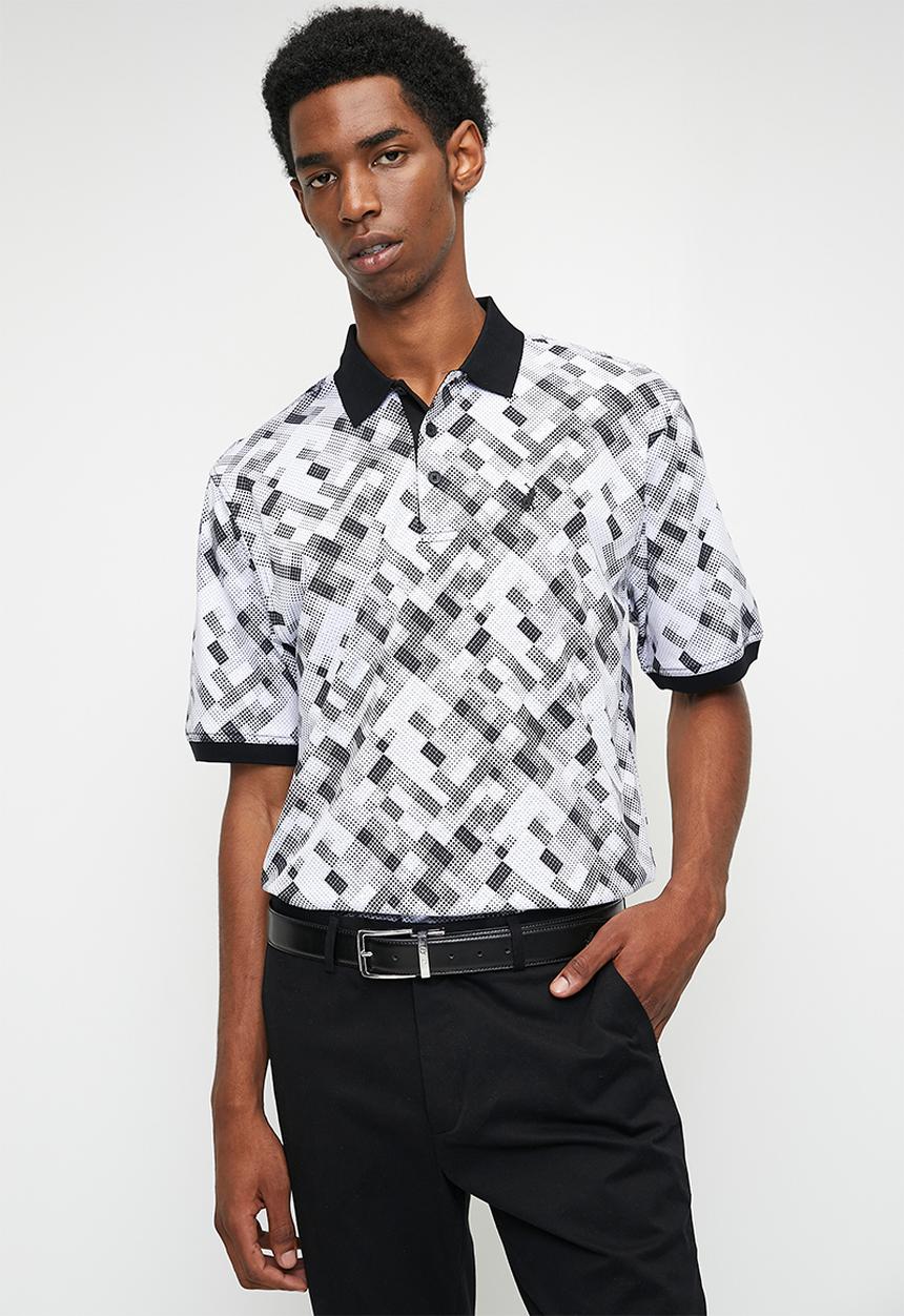 POLO - Kiev  Micro Geo Printed Dm Ss Golfer - Off White & Black