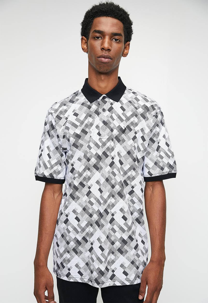 POLO - Kiev  Micro Geo Printed Dm Ss Golfer - Off White & Black