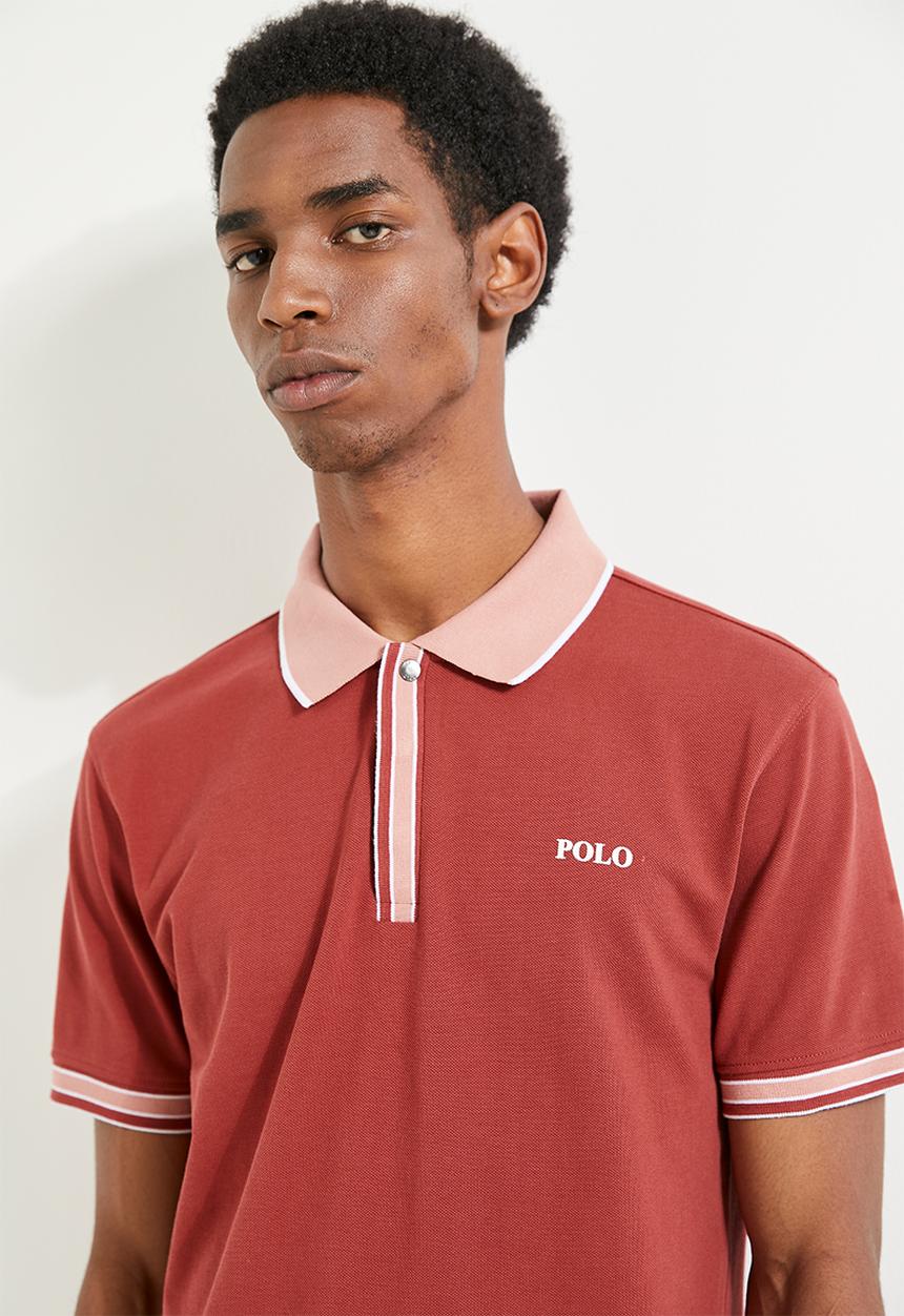 POLO - Vish  Jacquard Short Sleeve Golfer - Brick