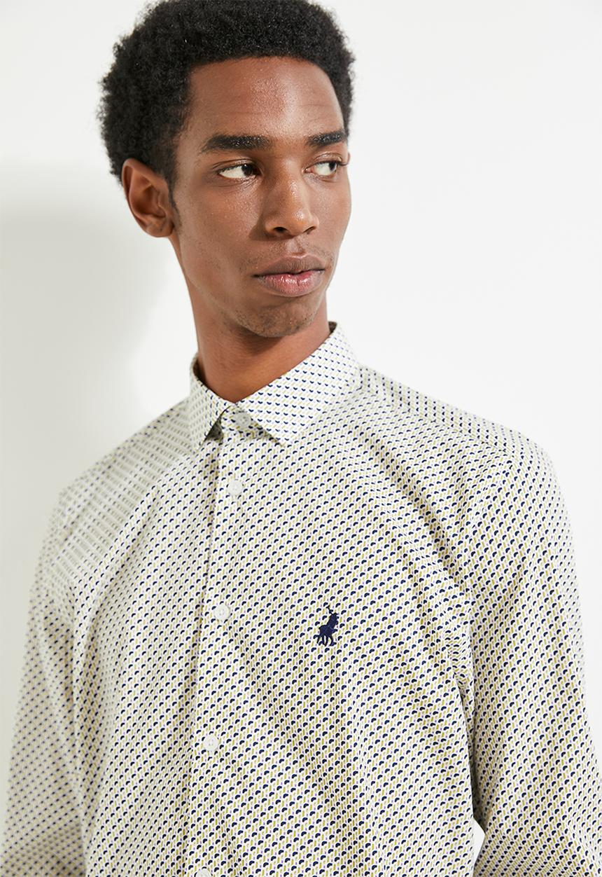POLO - Gonzo Geo Printed Long Sleeve Shirt - Navy