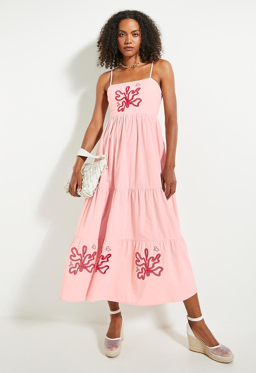 MILLA - Embroidery detail maxi dress - pink