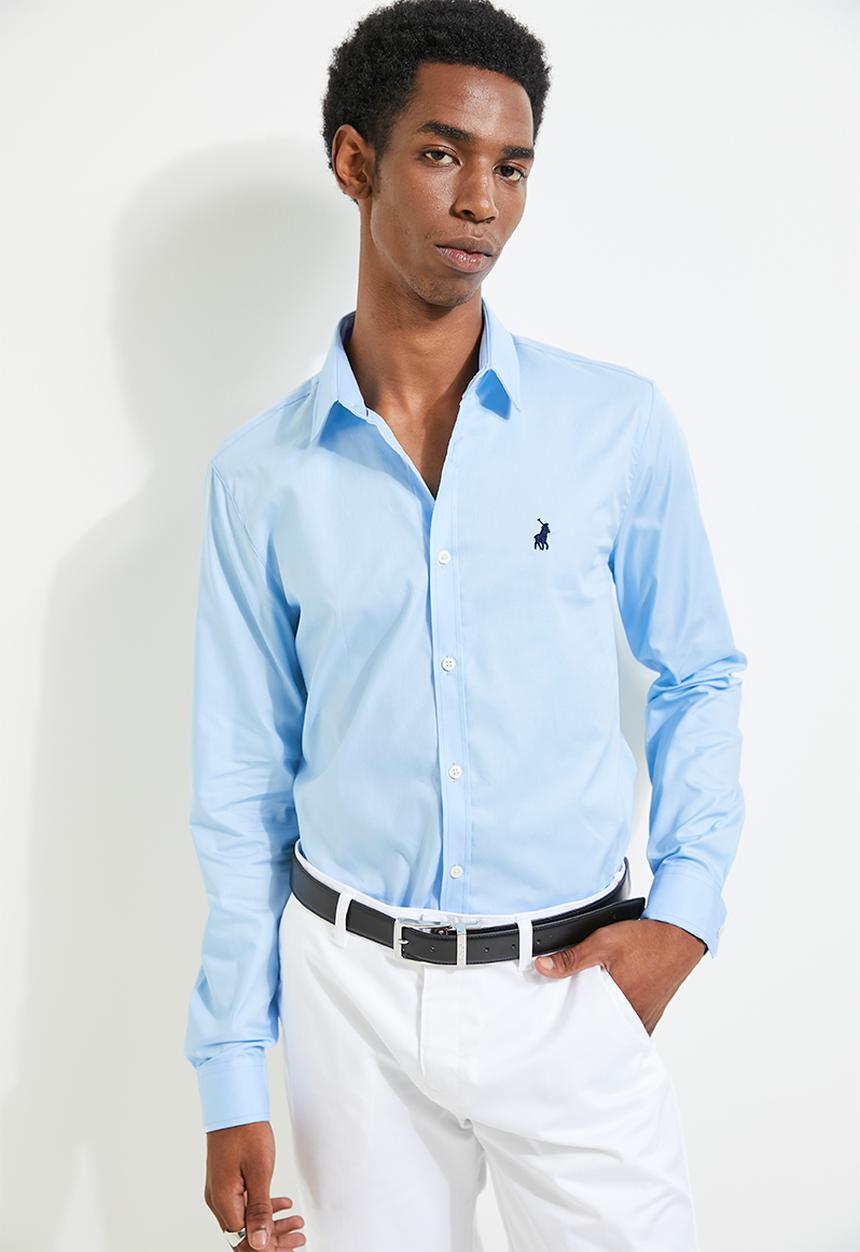 POLO - Christian Long Sleeve Slim Fit Strtch Shirt - Light Blue
