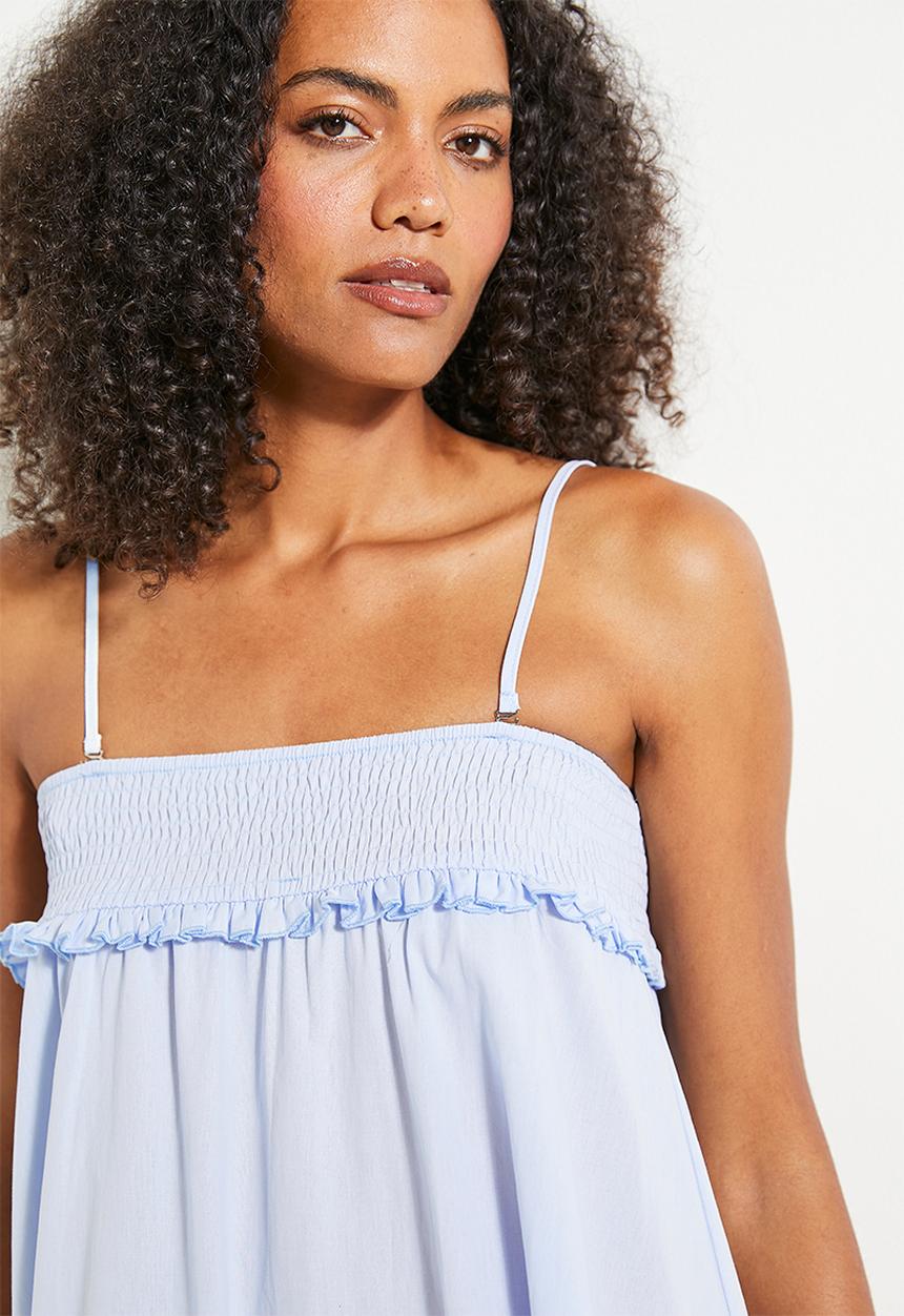 MILLA - Strapless embroidery mini with frill detail - blue
