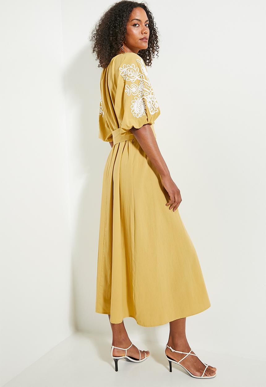 edit - Short sleeve embroidery tunic - yellow