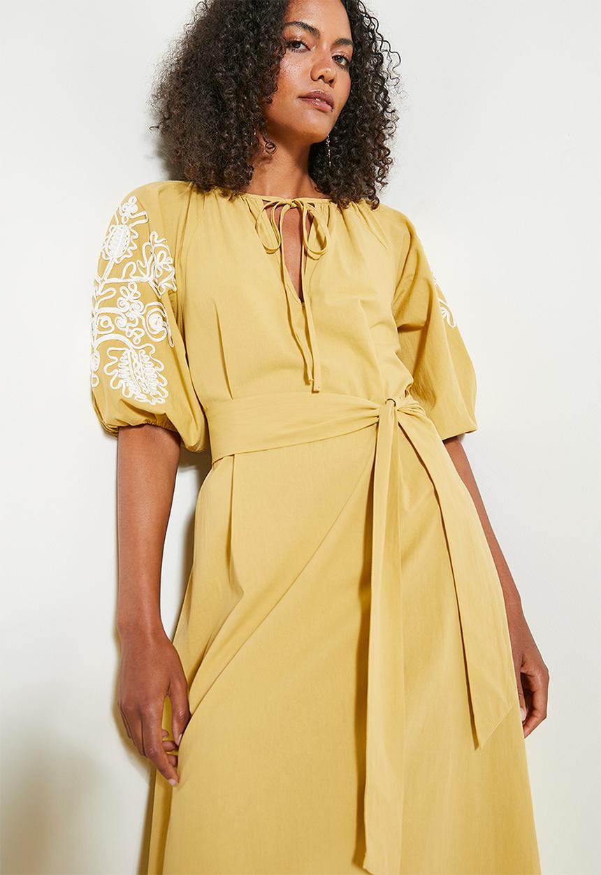 edit - Short sleeve embroidery tunic - yellow