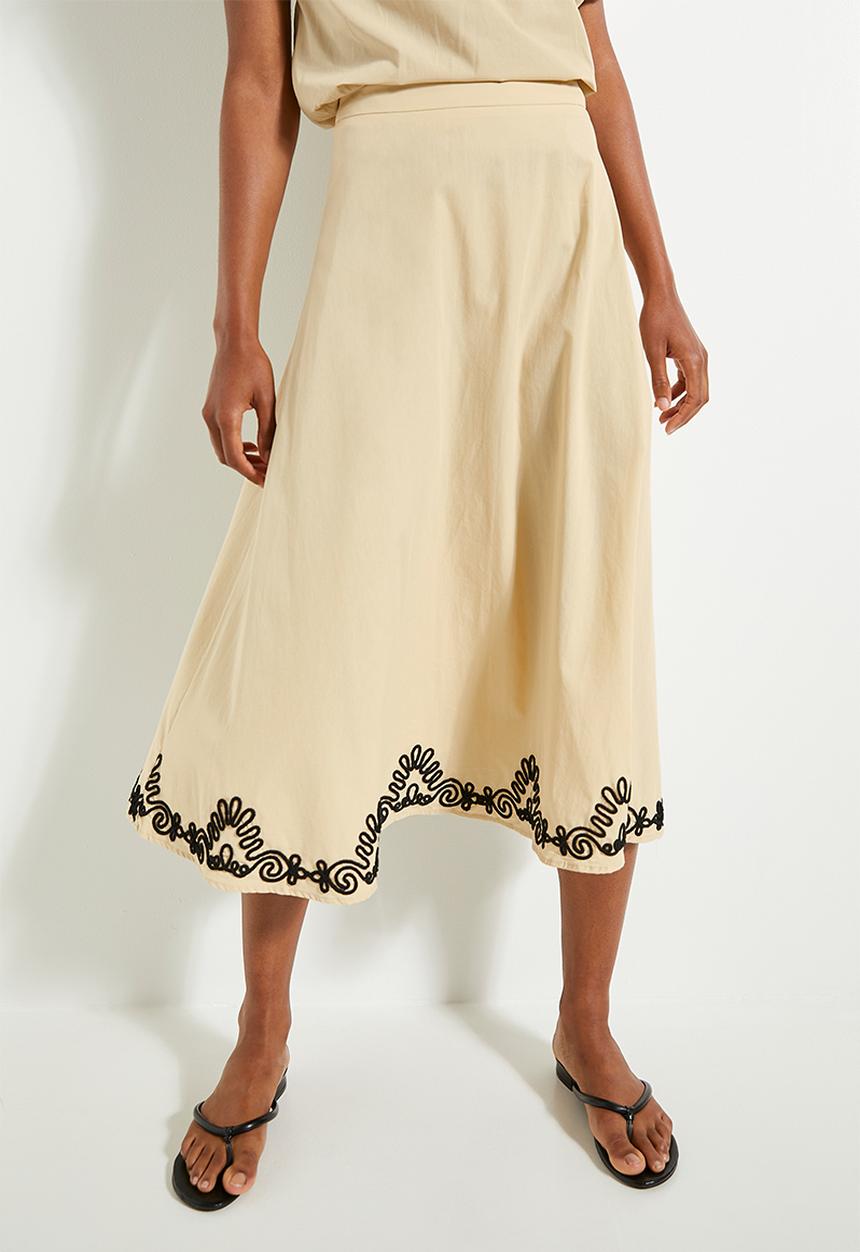 edit - Embroidered hem circle skirt (co-ord) - neutral