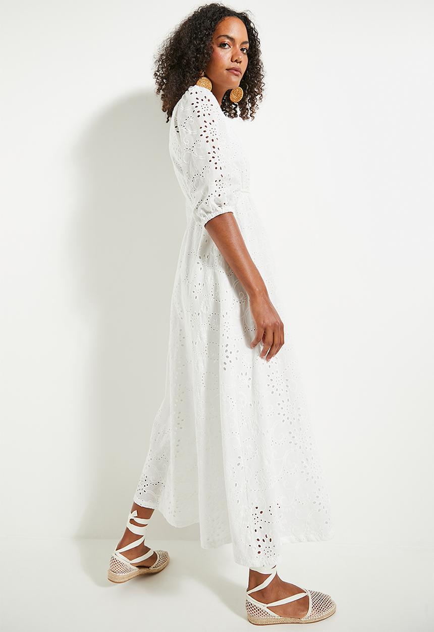 edit - Button thru anglaise shirt dress with belt - ivory