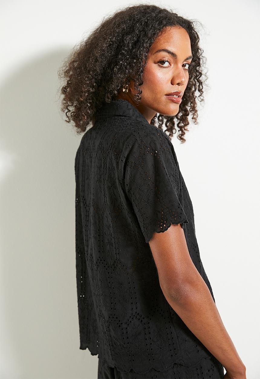 Superbalist - Co-ord short sleeve anglaise shirt - black