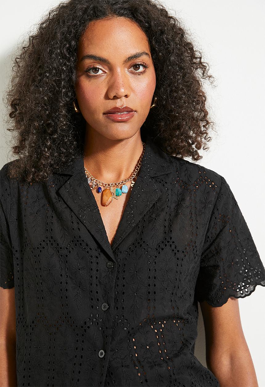 Superbalist - Co-ord short sleeve anglaise shirt - black