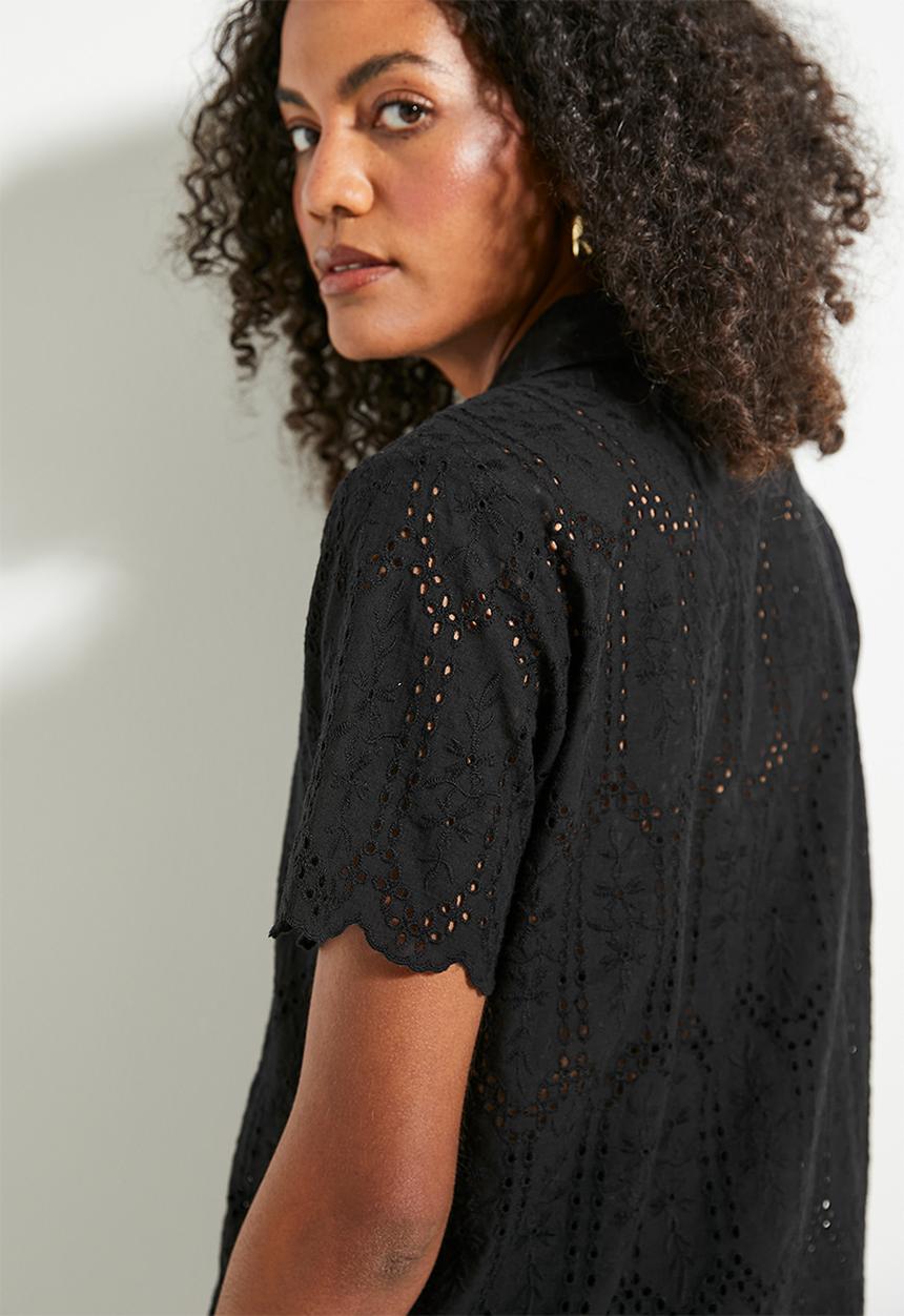 Superbalist - Co-ord short sleeve anglaise shirt - black