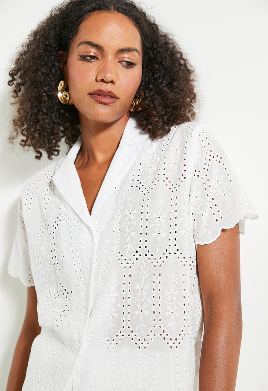 Superbalist - Co-ord short sleeve anglaise shirt - white