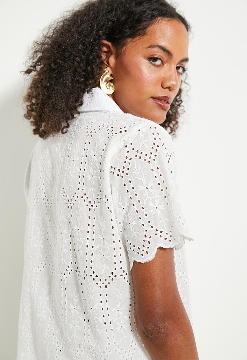 Superbalist - Co-ord short sleeve anglaise shirt - white