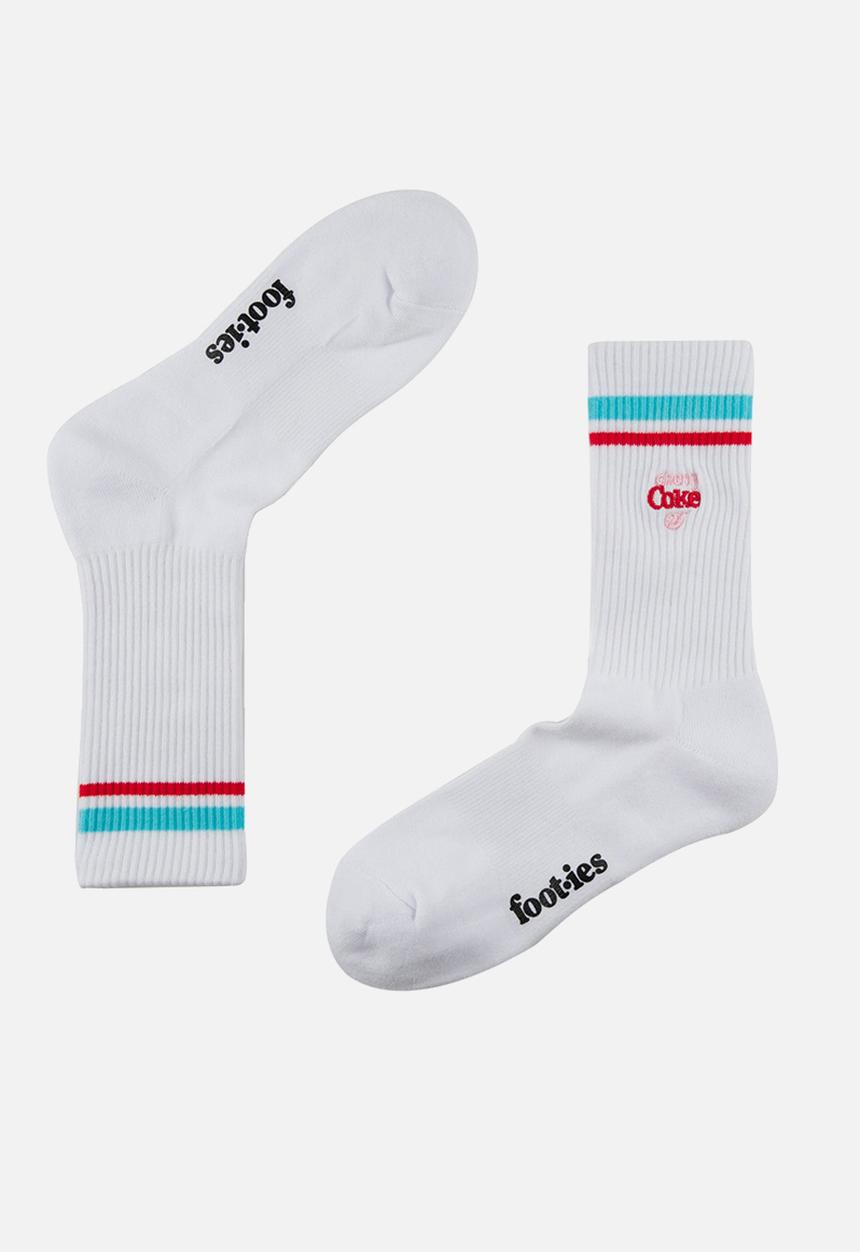 Foot-ies - Cherry coke embroidery sneaker sock 2 pack - white & sky 