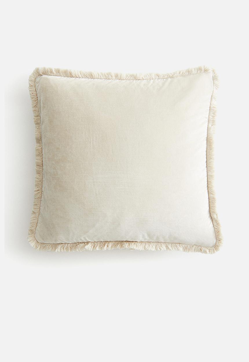 H&M - Fringed velvet cushion cover - beige