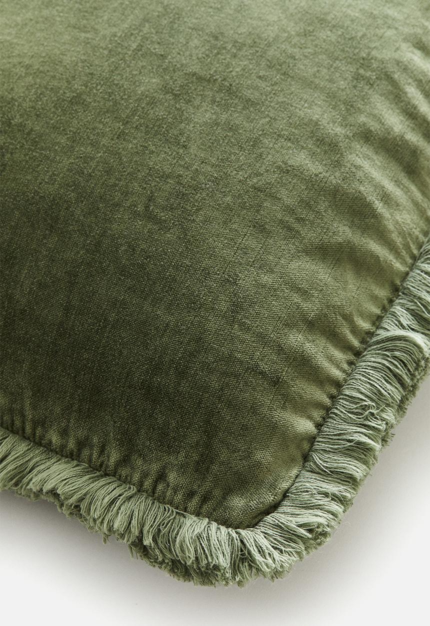 H&M - Fringed velvet cushion cover - green