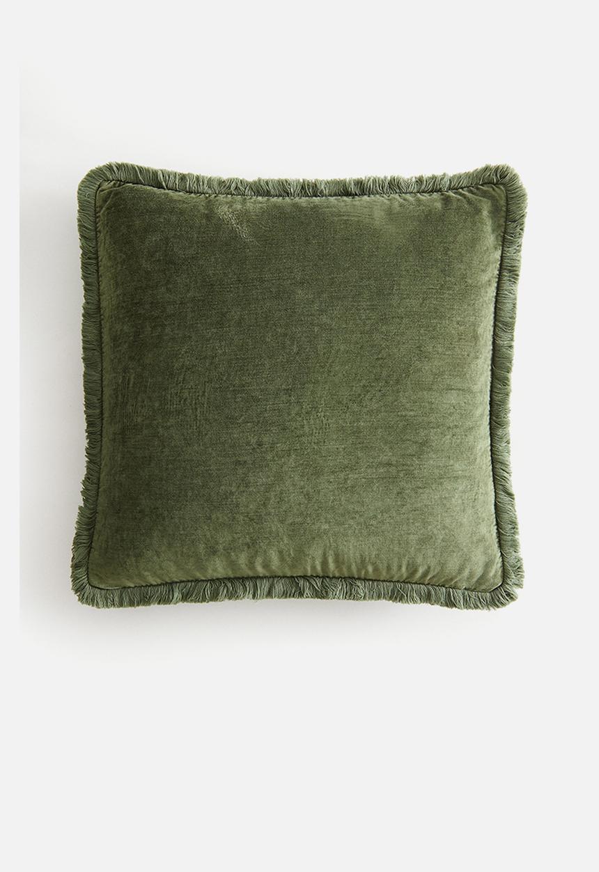 H&M - Fringed velvet cushion cover - green