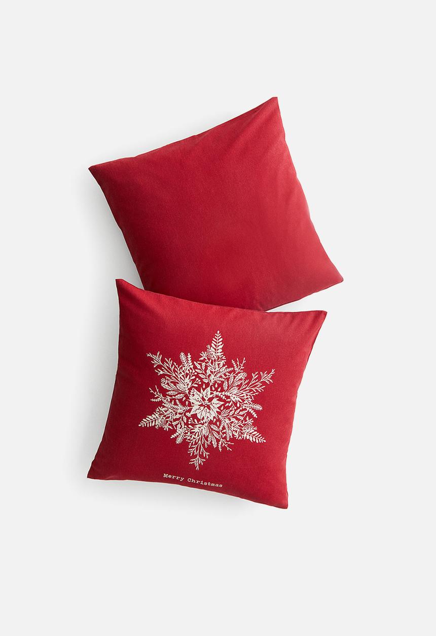 H&M - 2 Pack cotton cushion covers - red/merry christmas