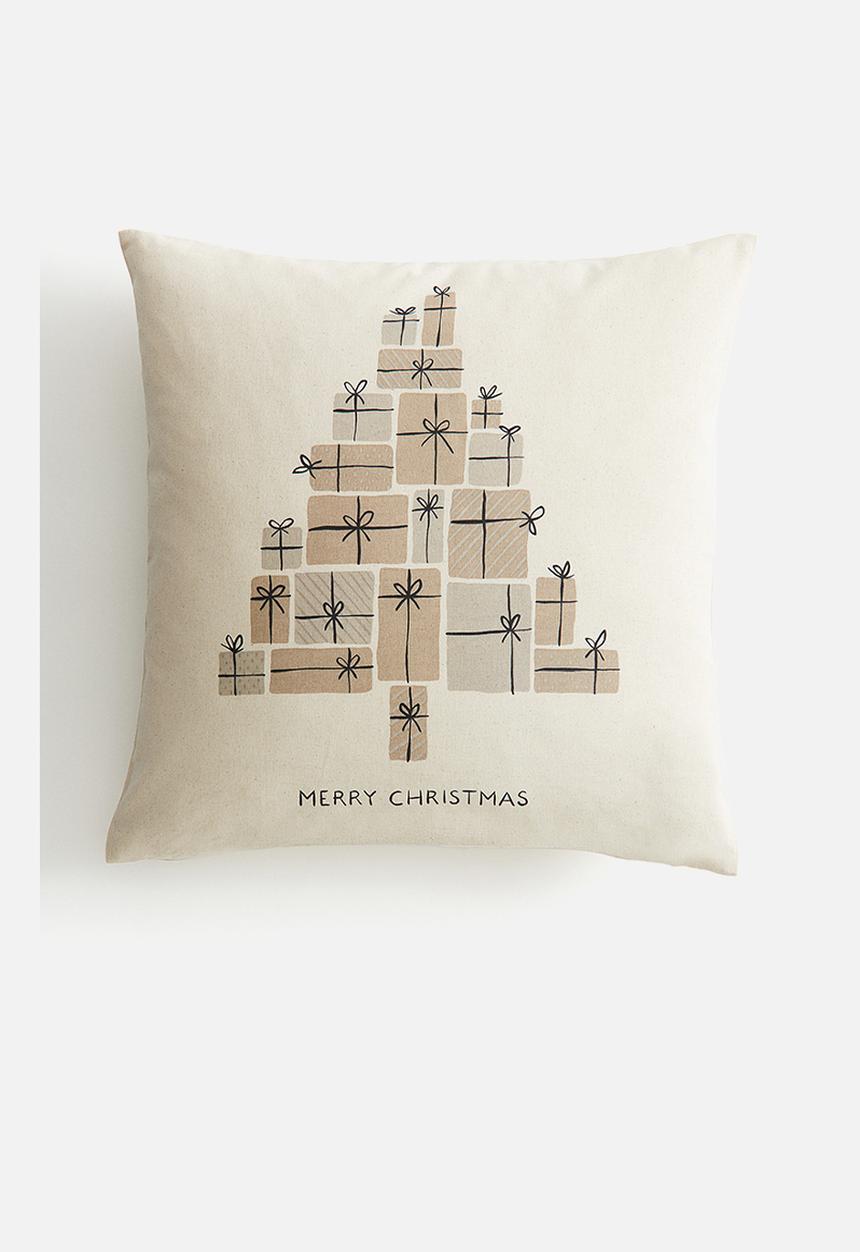 H&M - Printed cotton cushion cover - beige/gift tree