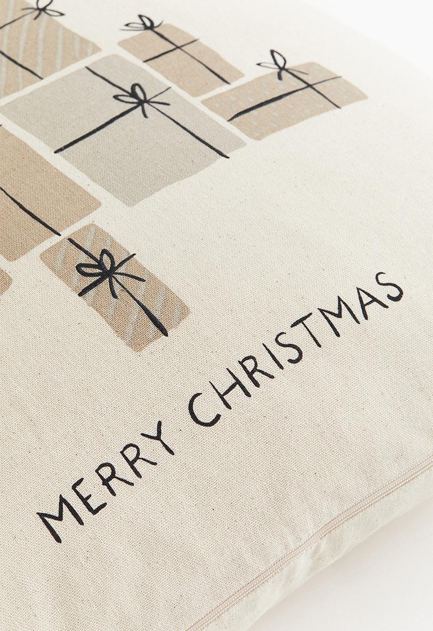 H&M - Printed cotton cushion cover - beige/gift tree