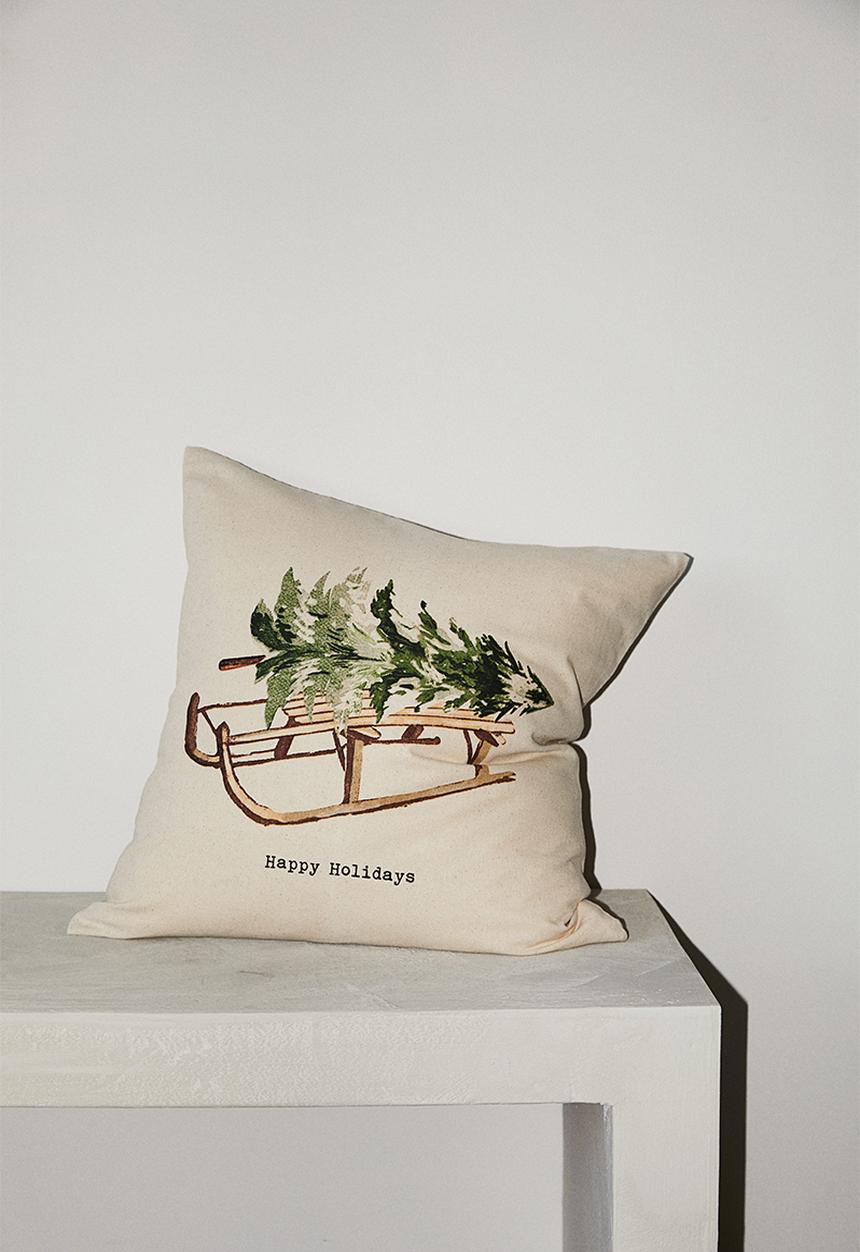 H&M - Printed cotton cushion cover - beige/sledge
