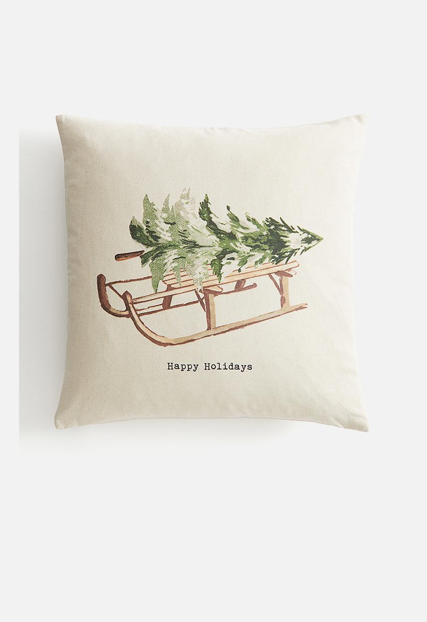 H&M - Printed cotton cushion cover - beige/sledge