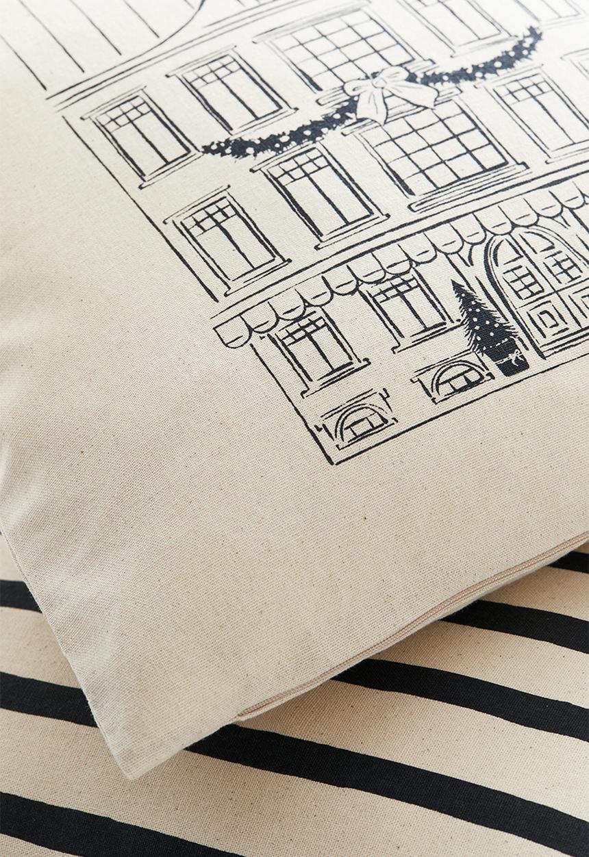 H&M - 2 Pack cotton cushion covers - light beige/house