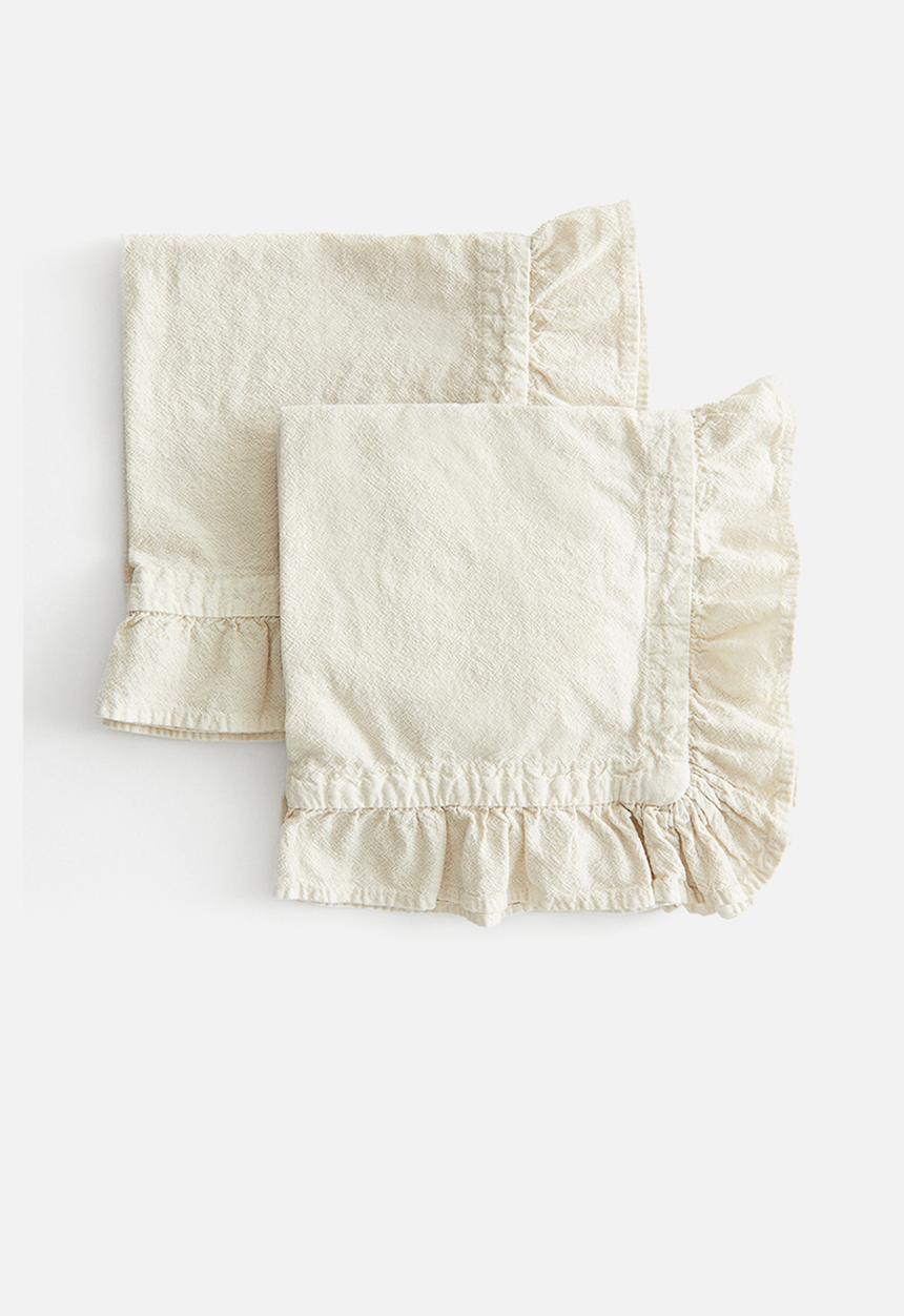 H&M - 2 Pack frill-trimmed napkins - light beige