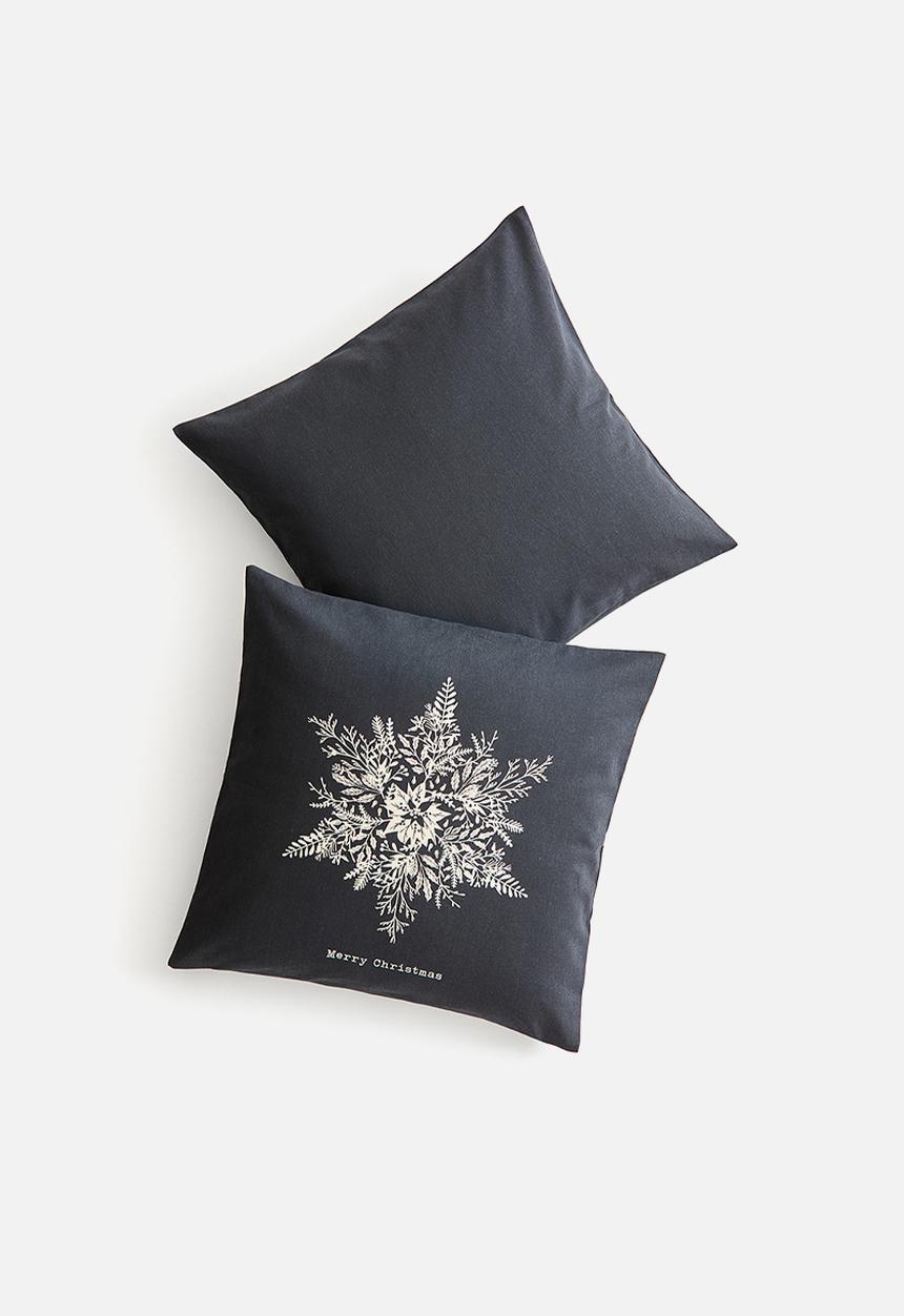 H&M - 2 Pack cotton cushion covers - black/merry christmas