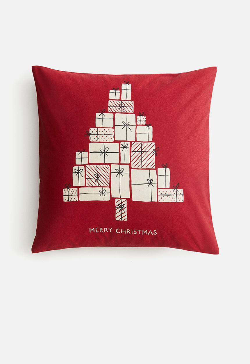 H&M - Printed cotton cushion cover - red/gift tree