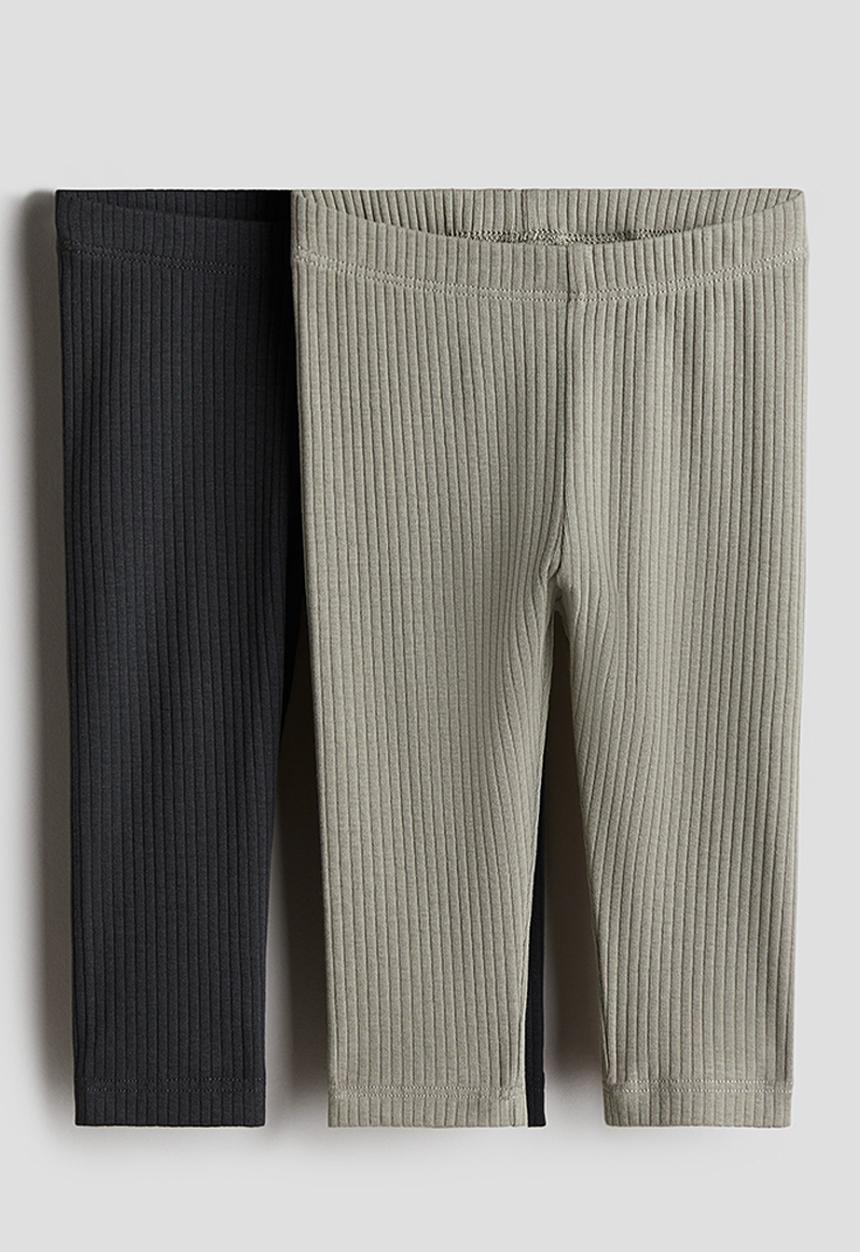 H&M - 2-Pack leggings - dark grey & khaki green