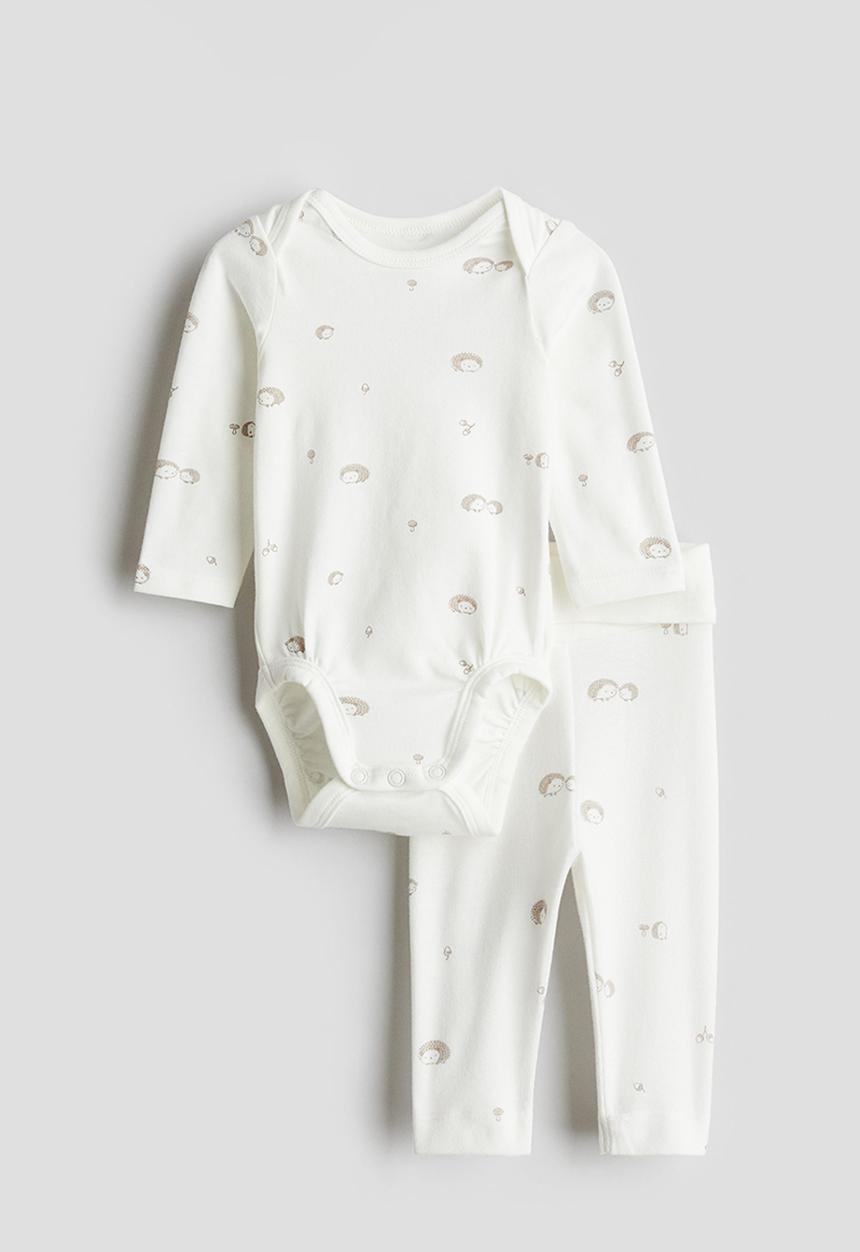 H&M - 2-Piece cotton jersey set - white patterned
